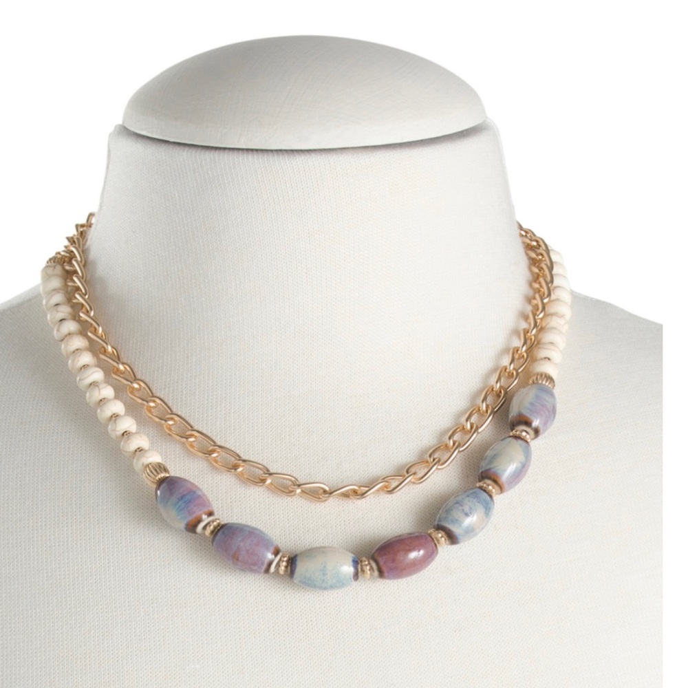 Patricia Nash, Layered Gold Chain with Multicolor Ceramic, Bead Accents. NWT!